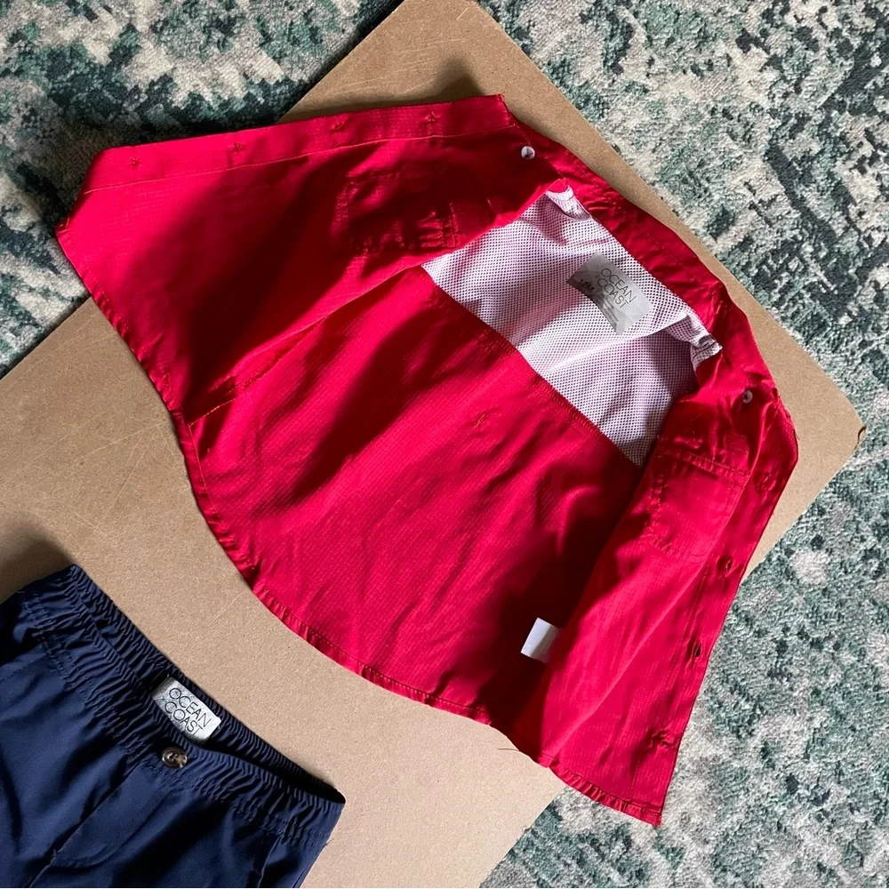 NWOT Ocean Coast 2 Piece Sun Beach Summer Outfit Sz 12M Red Shirt Blue Shorts